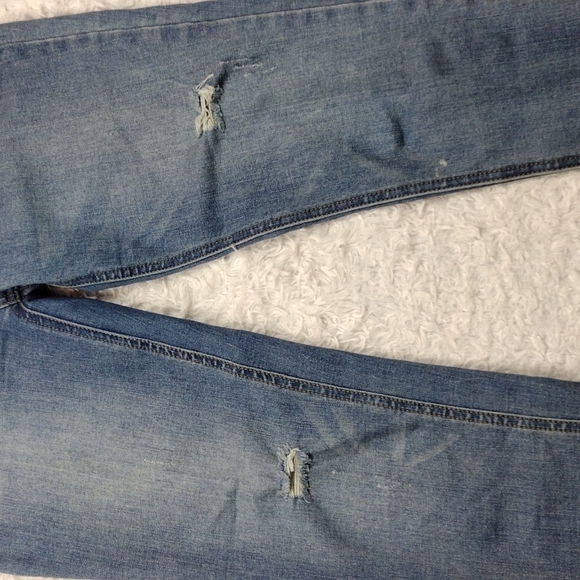 Free People Blue Whiskering Medium Wash Mid Rise Distressed Raw Hem Ankle Jean - Picture 5 of 13
